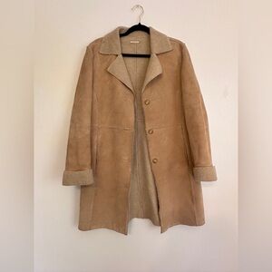 Guess y2k Suede Leather Faux Shearling Penny Lane Long Coat Jacket Size Large